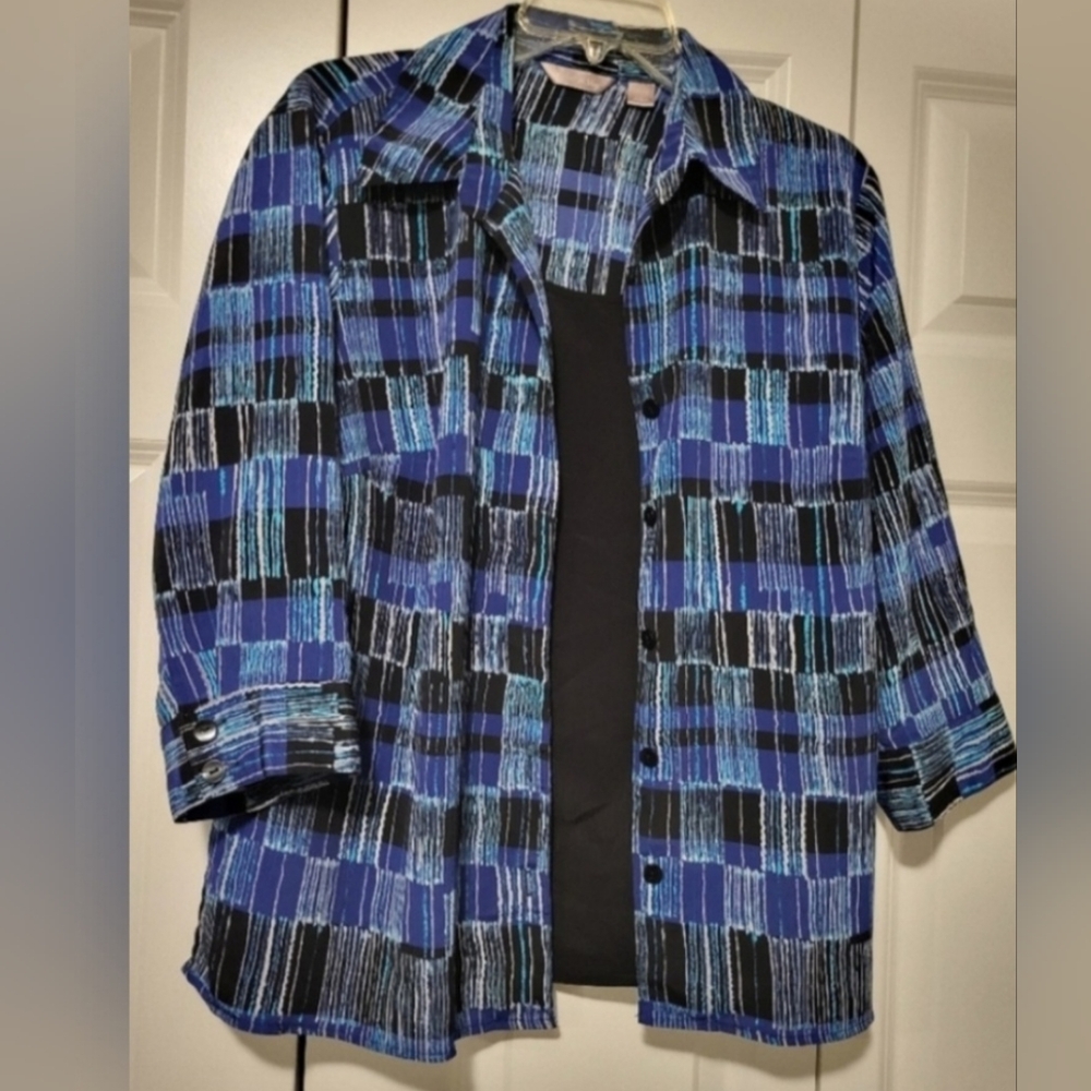 White Stag multicolor 3/4 sleeve blouse with the look of two 1X